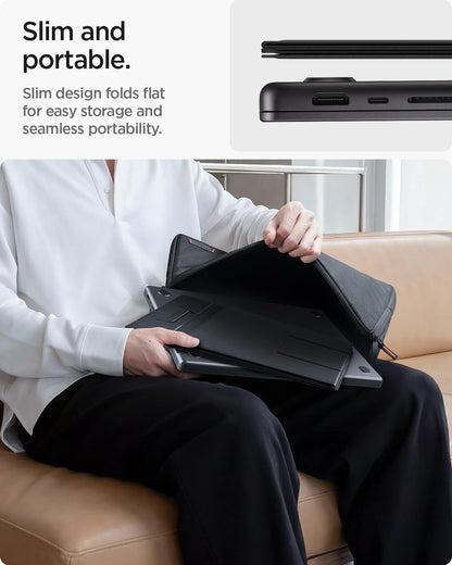 Spigen Slim Fold Portable Laptop Stand Keyboard Riser Foldable Ergonomic Angle Lift Anti-Slip Compatible with MacBook Neo, MacBook Air, MacBook Pro 11"-16" and iPad/Air/Pro and More - Black (LD201-S4)
