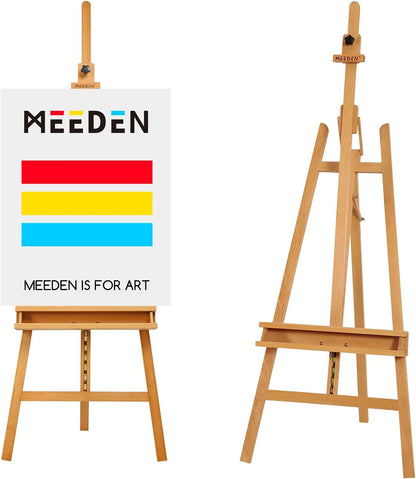 MEEDEN Large Painters Easel Adjustable Solid Beech Wood Artist Easel, Studio Easel for Adults with Brush Holder, Holds Canvas up to 48" - Walnut
