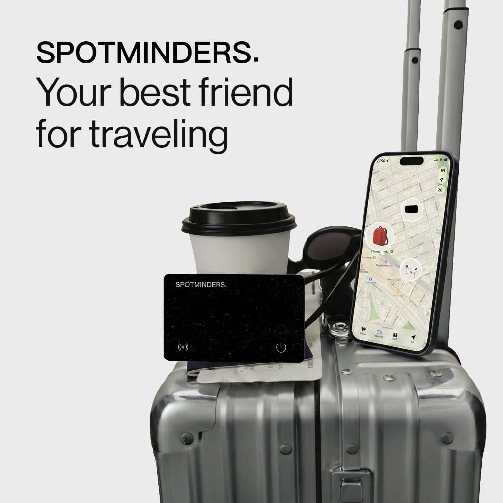 SPOTMINDERS Apple MFi Certified Wallet Tracker PRO for Travel Credit Card Design Works with Apple Find My IP68 Waterproof Rechargeable Tracking Card for Wallet Luggage Passport 0.07in Slim Item Finder