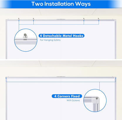 Magnetic White Board Dry Erase Board for Wall，72" x 40" Wall-Mounted Aluminum Frame Marker Board, Foldable Portable Whiteboard with a Long Pen Tray for School, Classroom, Office & Home