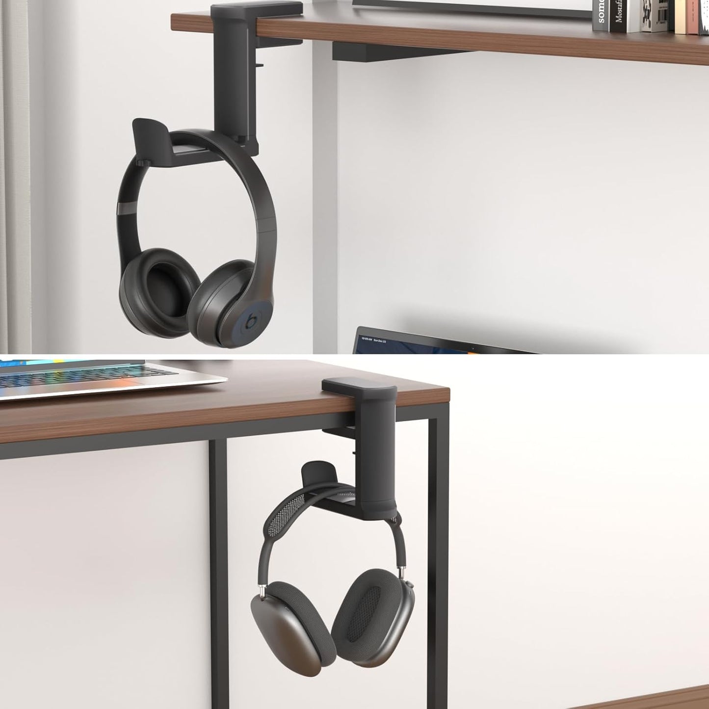 Headphone Hook - Adjustable Clamp-on Headphone Holder, Under Desk Gaming Headset Holder Mount Hook with Rotating Clamp (Black)