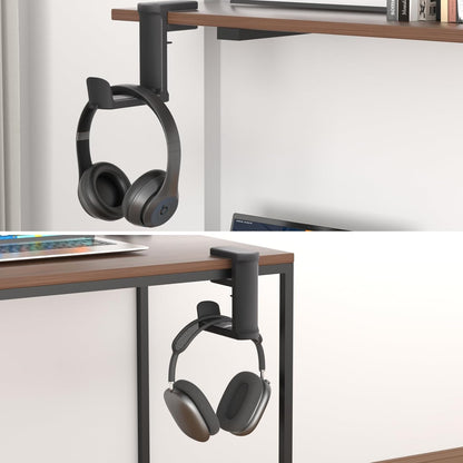 Headphone Hook - Adjustable Clamp-on Headphone Holder, Under Desk Gaming Headset Holder Mount Hook with Rotating Clamp (Black)