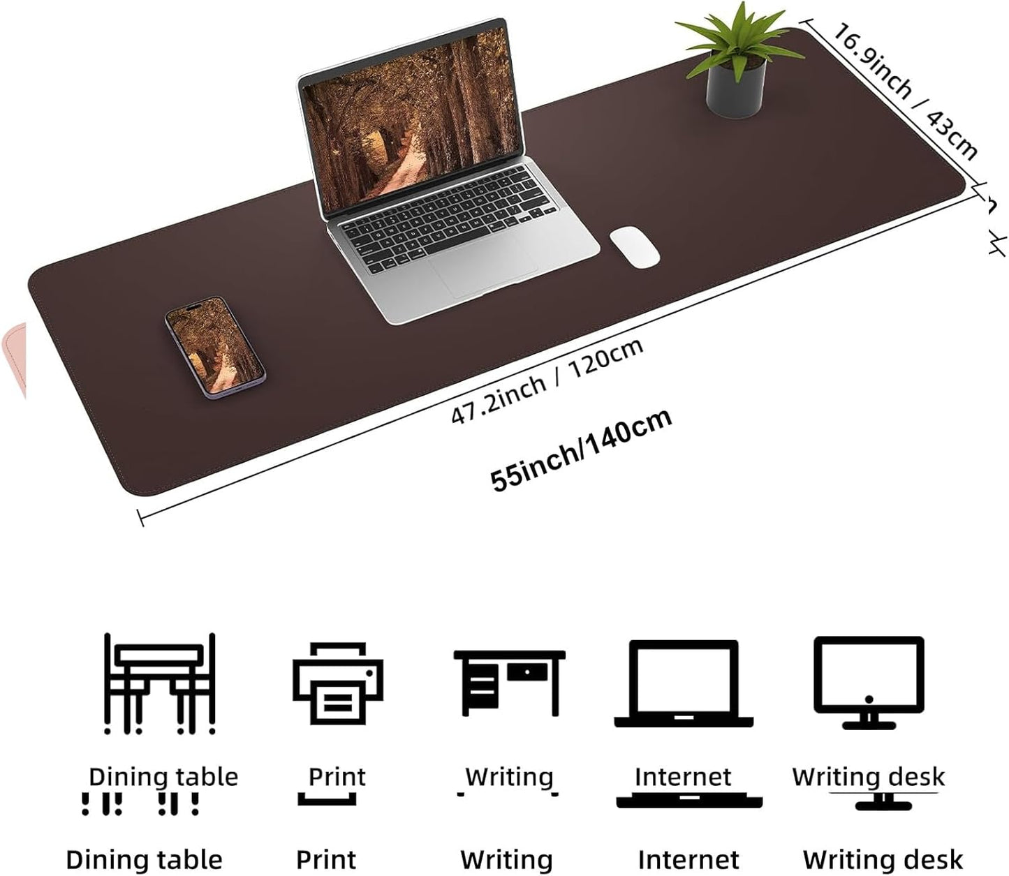 AFIING Large Desk Mat 47" x 17", Dual-Sided Natural Cork & PU Leather Desk Pad, Non-Slip Waterproof Mouse Pad for Office, Home & Gaming, Black