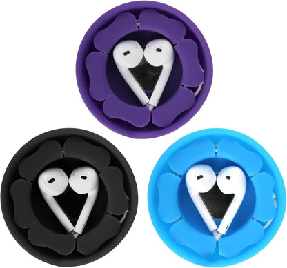 MAIRUI Wired Earbud Case 3 Pack Earphone Headphone Cord Organizer Earbuds Wrap Soft Silicone Magnetic Holder Storage Tangle Free Cable Winder(Red/Blue/Green)