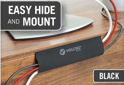 VELCRO Brand Mountable Cable Sleeve | Cord Management Mounts on Walls, Desk or Entertainment Center | Removable Adhesive is Damage Free | 8in Black, 2pk, 8in - 2Pk
