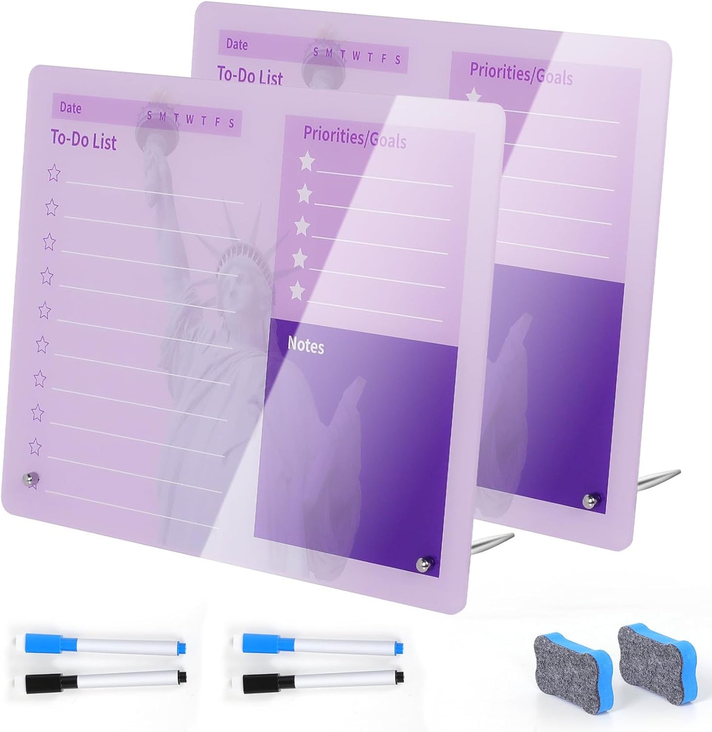 LeMotech Desktop Acrylic Dry Erase Board, 12x10 inches to-Do List Planner, Tabletop Whiteboard with Stand Office Supplies Includes 2 Markers & 1 Eraser, Pink Rose Pattern, 1 Pack