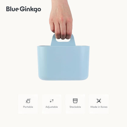 BLUE GINKGO Stackable Organizer Caddy – Korean-Made Portable Tote for Bathroom, Office, Crafts, or School Supplies (Rectangle, White)