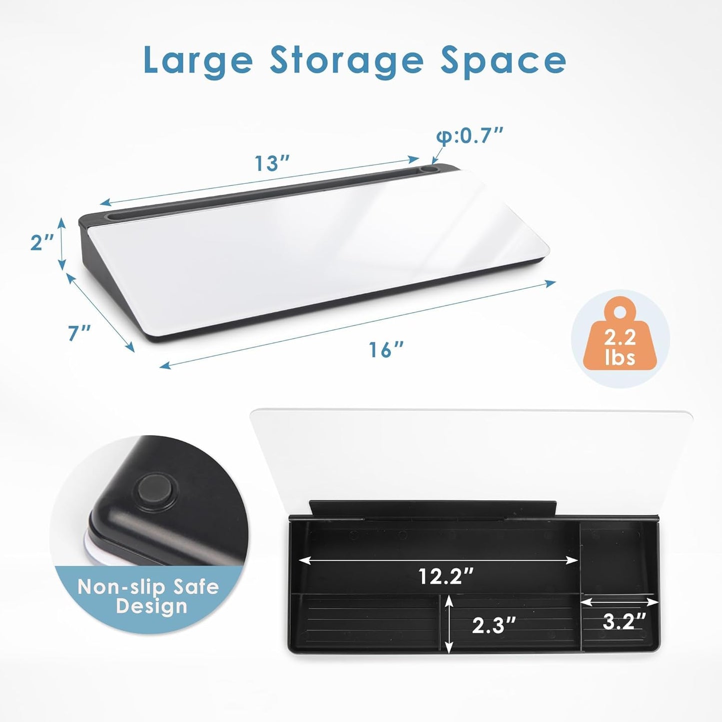 ORIENTOOLS Small Glass Desktop Whiteboard, Desk Whiteboard, to-do List Memo Desk Dry Erase Board with Storage, Computer Pad & Keyboard Stand, Desk Organizers with Accessories for Office, Home, School