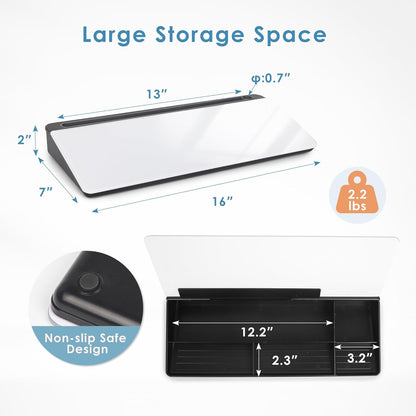 ORIENTOOLS Small Glass Desktop Whiteboard, Desk Whiteboard, to-do List Memo Desk Dry Erase Board with Storage, Computer Pad & Keyboard Stand, Desk Organizers with Accessories for Office, Home, School