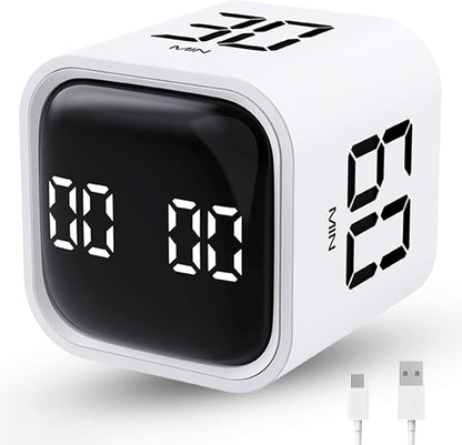 Productivity Timer Flip Gravity Sensor Cube Timer Countdown & Countup,Mute & Vibrate & Sound，5/10/30/60min & Custom Timing, Perfect for ADHD,Work,Learning,Kitchen Cooking (1Black)
