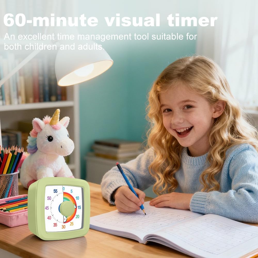 Visual Timer for Kids & Adults, 60 Minute Rainbow Countdown Timer, Time Management Tool for Classroom, Home, Kitchen, Office, School