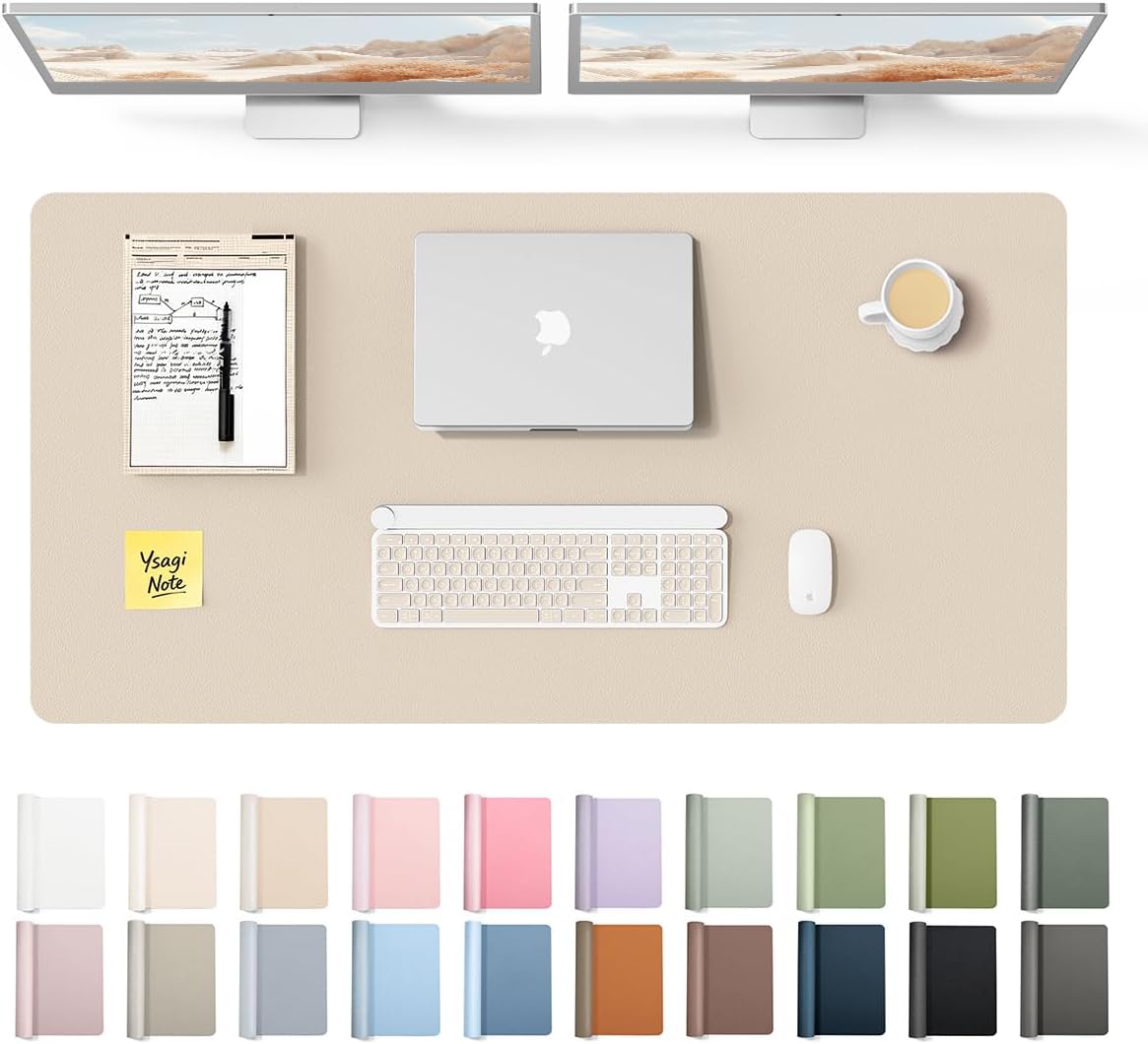 YSAGi Leather Desk Protector, Office Mat, Large Mouse Mat, Non-Slip PU Leather Blotter, Laptop Desk Mat, Waterproof Writing Pad for Office and Home (Black, 31.5" x 15.8") - Colors A