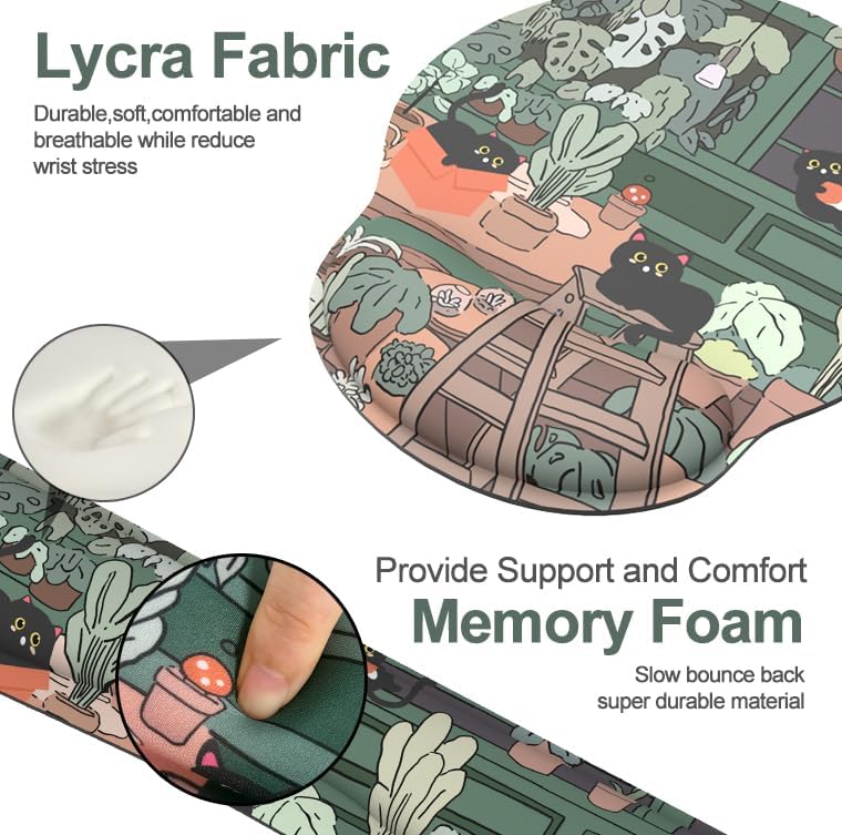 Ergonomic Mouse Pad with Wrist Rest and Keyboard Wrist Rest, Memory Foam Wrist Rest for Computer Keyboard, Easy Typing, Pain Relief, Mouse Pad Wrist Support for Gaming,Office, Laptop, Black Flower