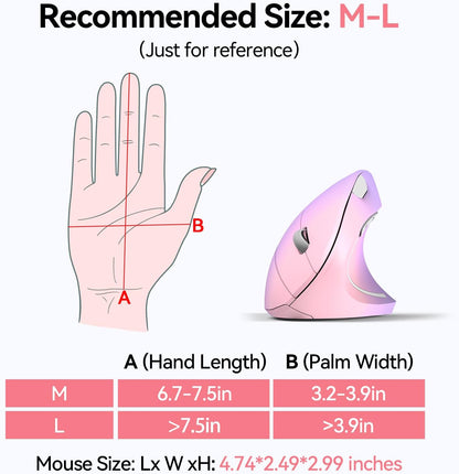 TECKNET Ergonomic Mouse, Wireless Bluetooth Vertical Mouse, 4800 DPI Optical Tracking, 6 Adjustable DPI, Quiet Clicks, 2.4GHz with USB A Receiver, 12 Months Battery, 6 Buttons, Wide Compatibility