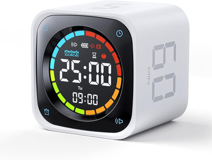 Ticktime TK3 Pomodoro Timer Cube, Productivity Timer, 5/10/30/60 Min Presets, Custom Countdown, Stopwatch & Clock, Triple Alarms, Silent/Vibration/Sound Alerts, Rechargeable for ADHD Study Task, Black