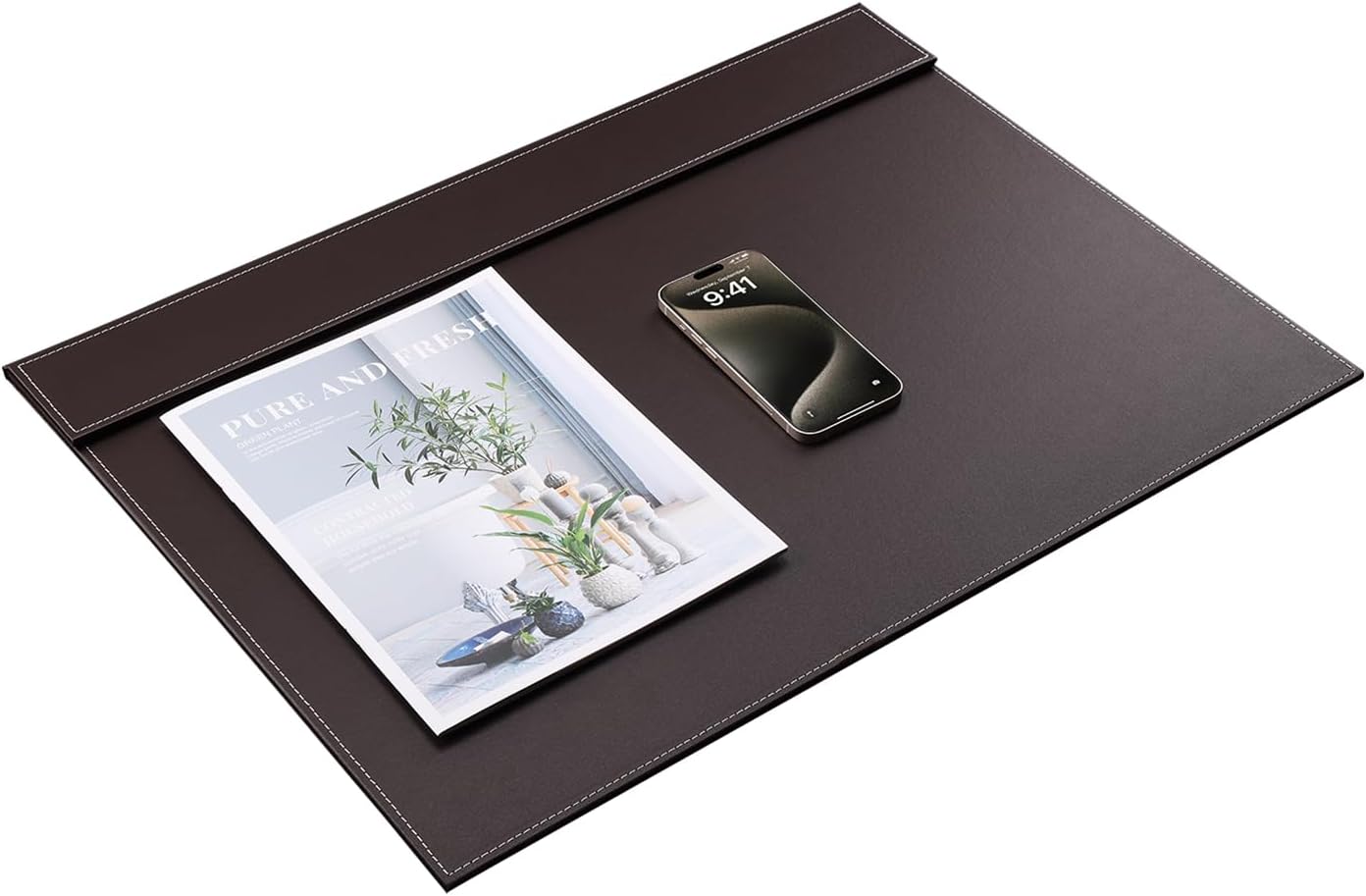 KINGFOM Ultra-Smooth PU Leather Desk Pad & Mat Office Desk Drawing & Writing Board A3/ A4 File Paper Clip Table Protector Mat on Top Large 24''x18'' (Black)
