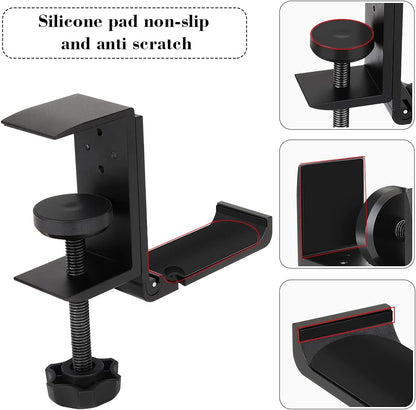 Headphone Holder Under Desk Hook with Cable Organizer, Foldable Aluminum Headset Mount, Space-Saving Hanger for Most Headphones