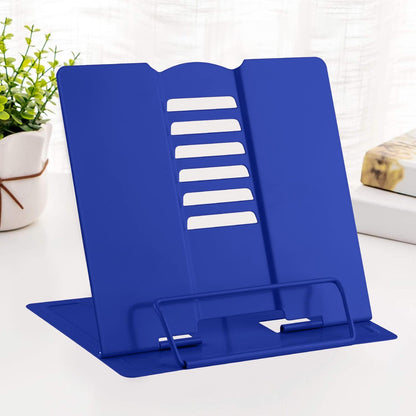 MSDADA Desk Book Stand Metal Reading Rest Book Holder Adjustable Cookbook Documents Holder Bookstands for Recipes Textbook Music Books, the First Day of School Gift for Students, Teachers (Light Blue)