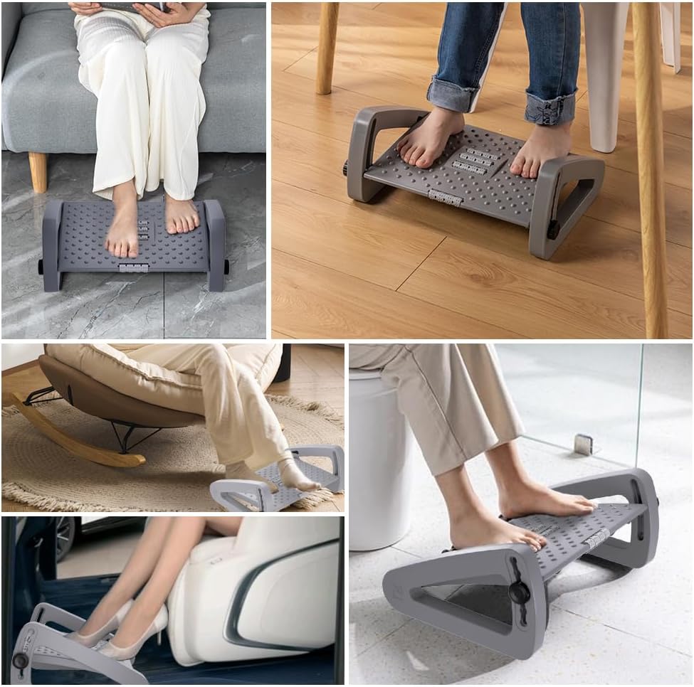 Foot Rest for Under Desk at Work - Six Heights Adjustable Under Desk Footrest - Ergonomic Foot Stools for Under Office Desks - Desks Foot Rest with Massage Rollers - Leg Rest for Chair (Black)