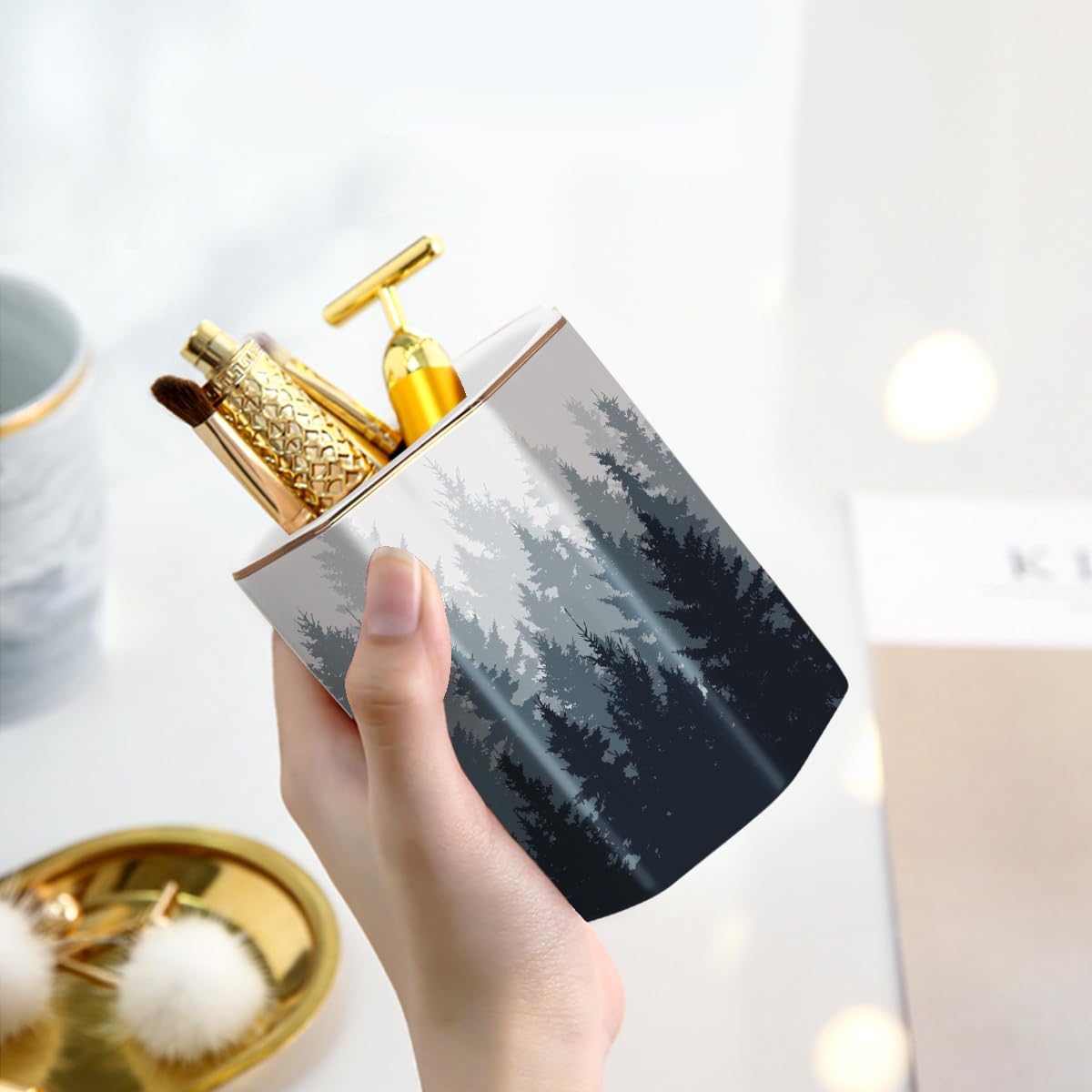 Pen Holder, Pencil Holder for Desk, Marble Desk Organizer Cute, Durable Ceramic Pencil Cup, Decorative Makeup Brush Holder Cup, Stationery Holder for Office, Home, Gray Marble