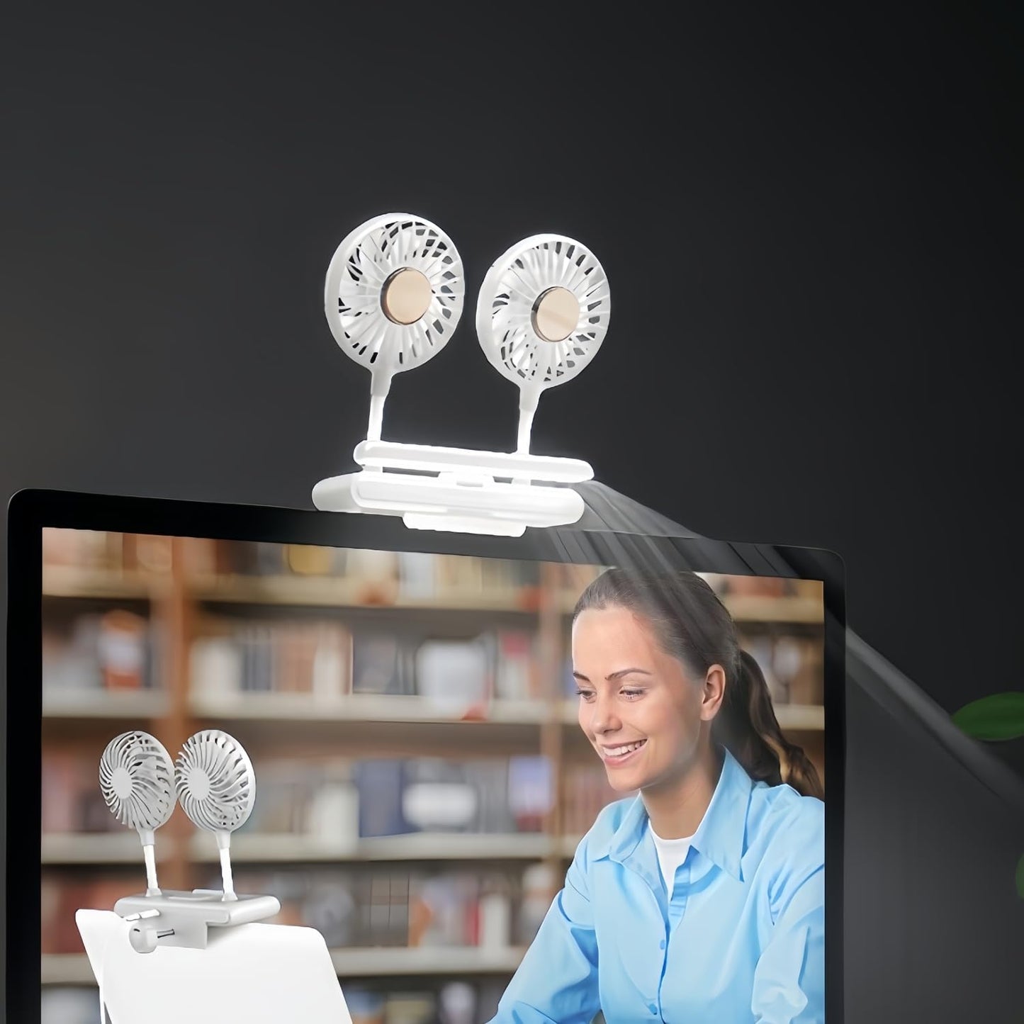 Binguowang Monitor Fan with Clamp & Light Bar Desk Lamp with fan for Office mini Desk fan small quiet with lamp for PC Laptops Tablet for Home Office Portable Working Reading Stand Lamp (Dark Blue)
