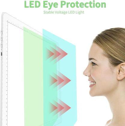 KOBAIBAN A3 Magnetic Light Pad with Bag, Rechargeable Diamond Art Light Board with Side Physical Buttons, 3 Color Light Modes Super Bright Light Table Light Box for Tracing, Drawing, Sketching (White)
