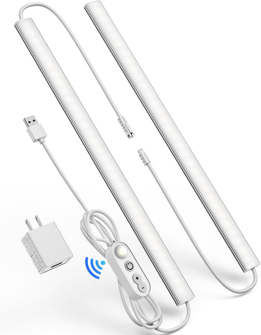 Plug-in Under Cabinet Lighting, Dimmable Under Counter Lights for Kitchen, 2pcs 12 Inch, Warn White 3000K Linkable USB Led Closet Light, Wired Indoor Night Lights Bar for Desk,Sink,Workbench