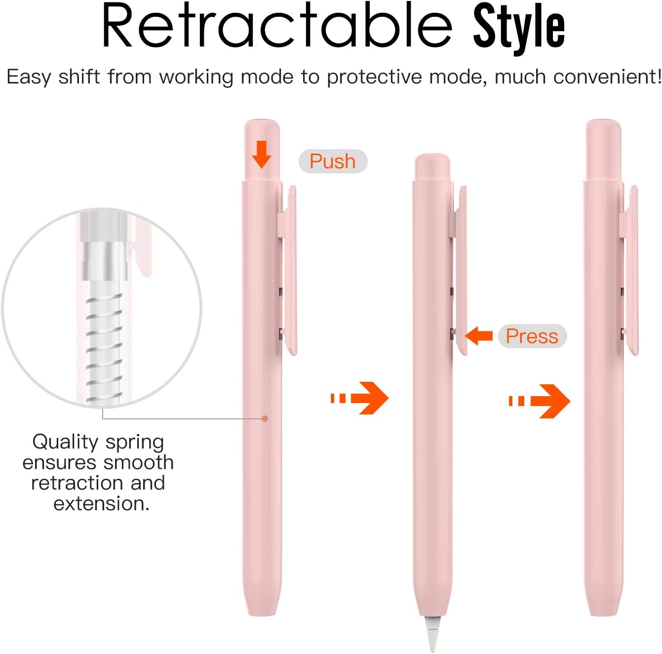 MoKo Holder Case for Apple Pencil 1st Generation, Retractable Apple Pencil 1st Case Protective iPad Pencil Sleeve Skin Cover with Sturdy Clip, Pink
