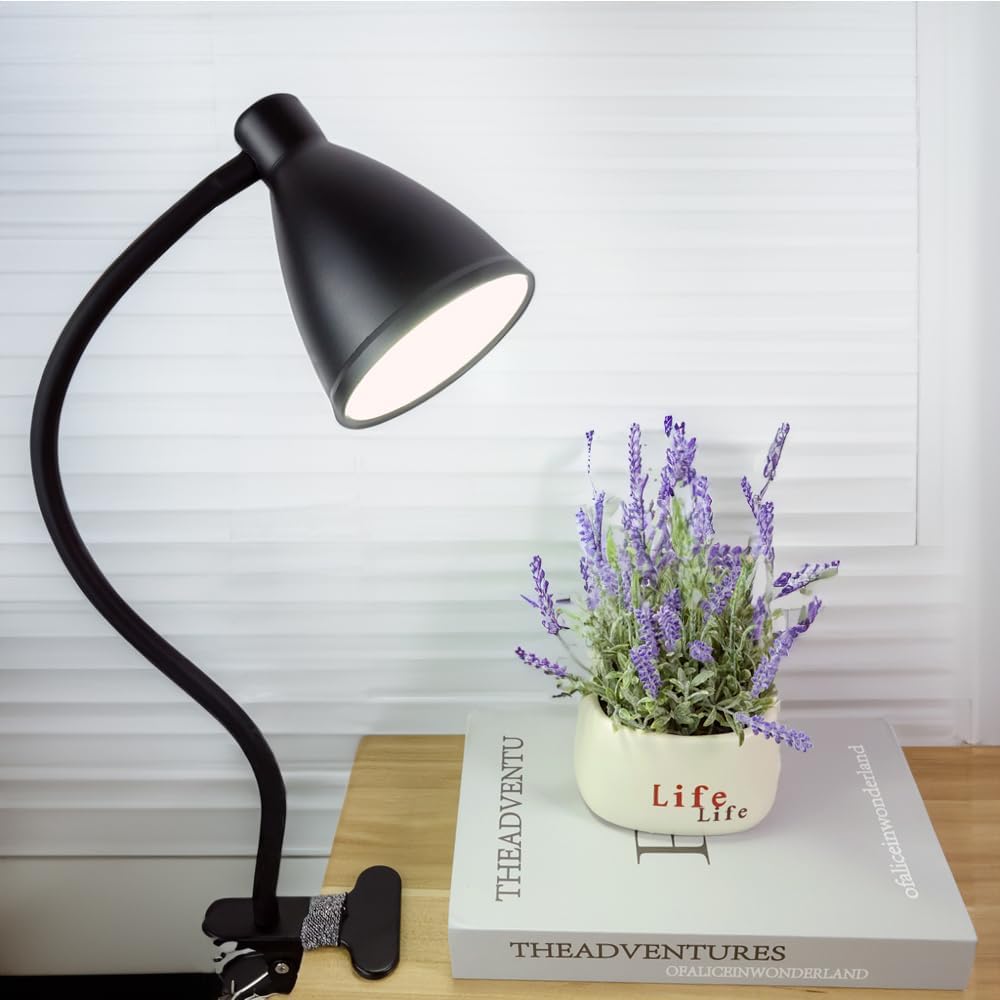 GlowVibe Desk Lamp 3 Color Modes 10 Brightness Dimmer Reading Light 10W 40 LED Clamp Lamp 360° Flexible Neck Clip on Light for Bedroom and Office Home Lighting, AC Adapter Include
