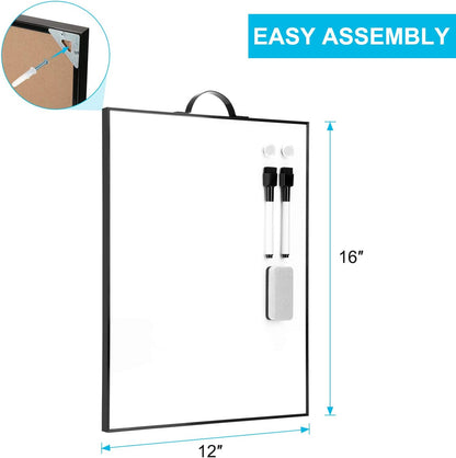 TSJ OFFICE Small Whiteboard Cork-Board - 16" X 12" Portable Aluminum Black Framed Magnetic Dry Erase Board, Small Bulletin Cork Board with Holder for Office, Home and School