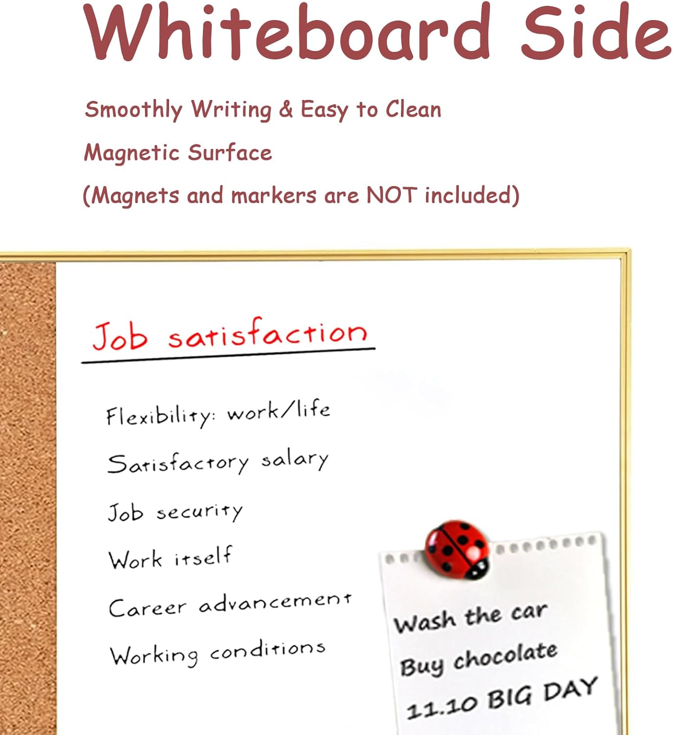 Okydoky Cork Board White Board Combo, Small Size 10.6" x 14.6" Magnetic Dry Erase Board/Bulletin Combination Board, Gold Aluminum Frame, for Home, Office, School(ZHBB-Gold-2737)