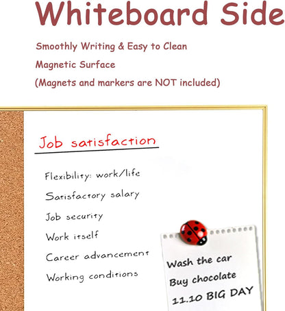 Okydoky Cork Board White Board Combo, Small Size 10.6" x 14.6" Magnetic Dry Erase Board/Bulletin Combination Board, Gold Aluminum Frame, for Home, Office, School(ZHBB-Gold-2737)
