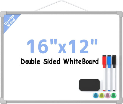 MaxGear Double-Sided Dry Erase Board for Wall, 16"x12" Hanging Whiteboard, Small Dry Erase White Board with 3 Markers and 4 Magnets, Portable Whiteboard for Planning, Drawing, Memo, to Do List