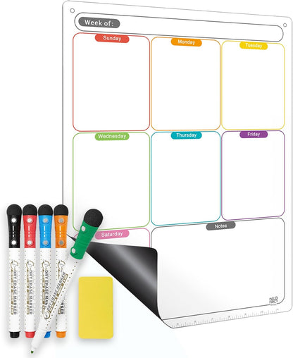Vertical Magnetic Calendar for Refrigerator Set. Weekly Planner Dry Erase Fridge Calendar Whiteboard Menu Board - Thickened Magnet. Fine Marker & Organizers Reusable for Busy Home & Office