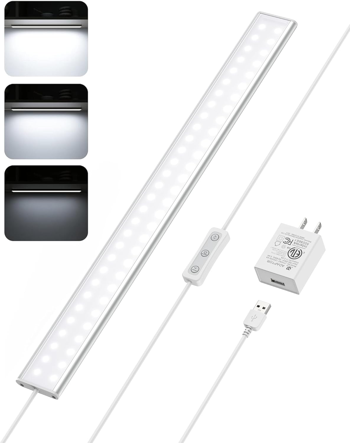 ASOKO Under Cabinet Led Lighting, 12 Inch Light Strip Bar, Daylight White 5000K Dimmable Plug in USB Light, Small Thin Led Under Counter Lighting for Kitchen/Room/Shelf/Desk/Display Case