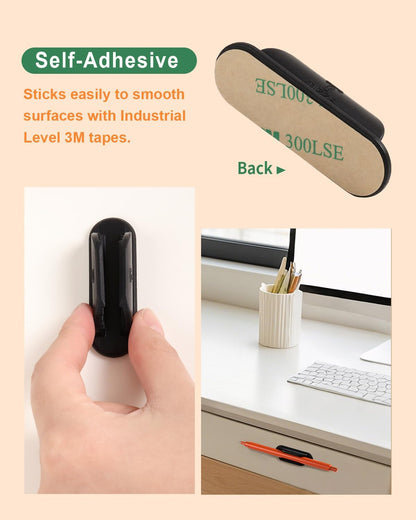 Tiizze 10 Pack Adhesive Pencil Holder for Desk, Silicone Pen Holder for Wall, Clipboard & Laptop with 15 Upgraded Sticky Pads, Rugged Grip Pencil Holders for Classroom Teacher Essentials (Black)