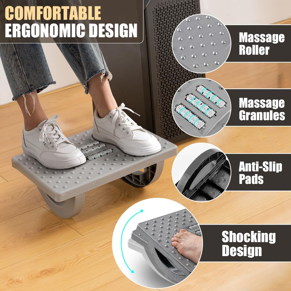 CasaZenith Foot Rest for Under Desk at Work - Ergonomic Foot Stools for Under Office Desk - Rocking Footrest with Roller Massager - Leg Rest for Chair, Computer Gaming -13" L x 9.6" W x 5" H