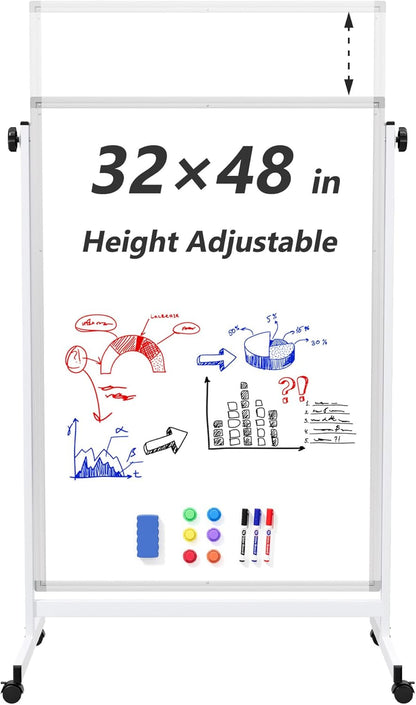 Large Whiteboard Easel with Stand, 36" x 24" Portable Standing Magnetic Dry Erase White Board, 3' x 2' Tripod Height Adjustable Flip Chart Easel for Home Office Classroom School, Silver