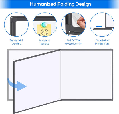 Magnetic White Board Dry Erase Board for Wall，72" x 40" Wall-Mounted Aluminum Frame Marker Board, Foldable Portable Whiteboard with a Long Pen Tray for School, Classroom, Office & Home