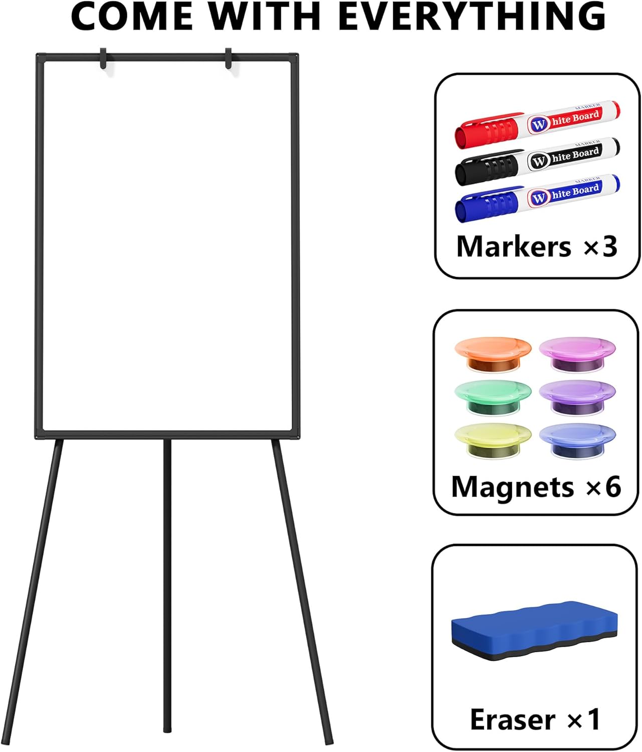 Large Whiteboard Easel with Stand, 36" x 24" Portable Standing Magnetic Dry Erase White Board, 3' x 2' Tripod Height Adjustable Flip Chart Easel for Home Office Classroom School, Silver