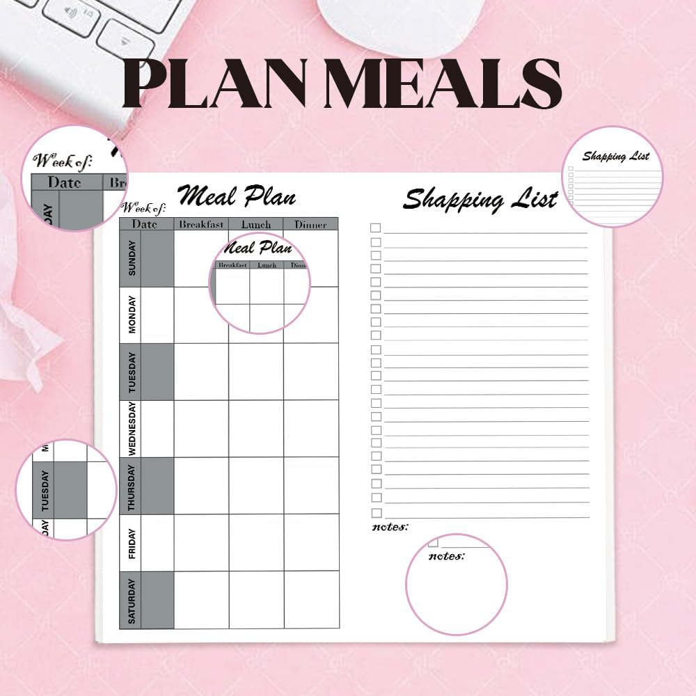 qianshan Travelers Notebook Inserts with PVC Sleeve,Undated Weekly Planner,Weekly To Do List Notepad,TN Journal,30 Sheets,8.5" x 4.7",Pocket Travelers Notebook for Journals,Diaries,Planners,Pink Cat