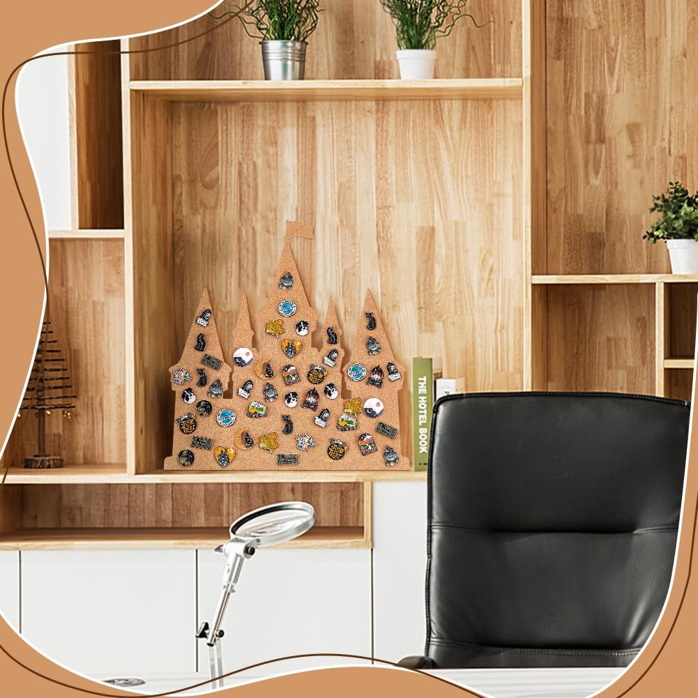 BENECREAT Castle Pin Board Cork Board, 14.2x11.8inch Bulletin Display Board Brooch Jewelry Display Cork Tray for Brooch Pin Collection Display, Office Home and School Decor