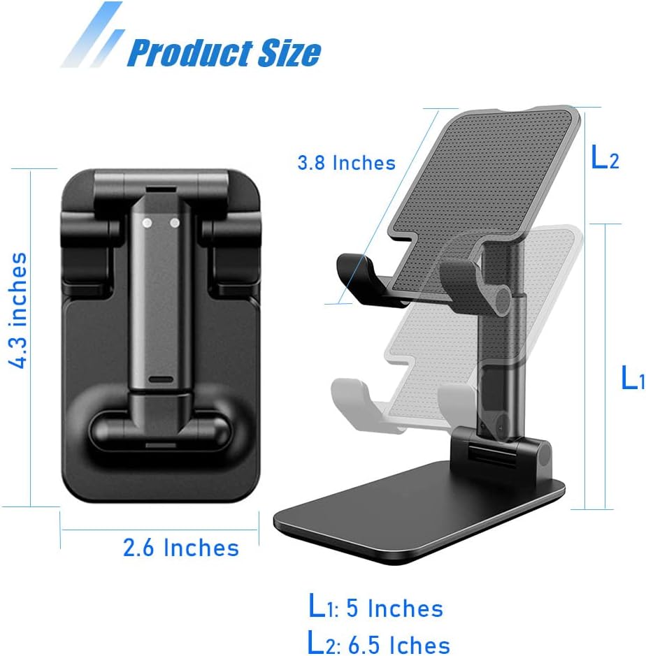 Phone Stand, PhoneHolder for Desk Anti-Slip Cute OfficeAccessories Forldable Cell PhoneHolder Compatible with iPhones, AllMobile Phones, White-Silver, Pro