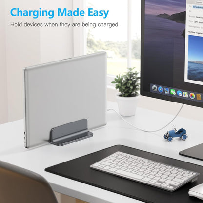 OMOTON Vertical Laptop Stand Holder, Desktop Aluminum Stand for MacBook with Adjustable Dock Size, Fits All MacBook, Surface, Chromebook and Gaming Laptops (Up to 17.3 inches), Silver