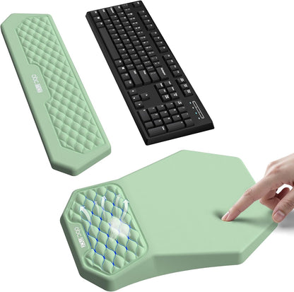 Ergonomic Mouse Pad and Keyboard Wrist Rest Support Set, Massage Design Mousepad for Carpal Tunnel Pain Relief, Memory Foam, Non-Slip PU Base for Computer Desk, Black