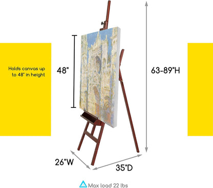 MEEDEN Large Painters Easel Adjustable Solid Beech Wood Artist Easel, Studio Easel for Adults with Brush Holder, Holds Canvas up to 48" - Walnut