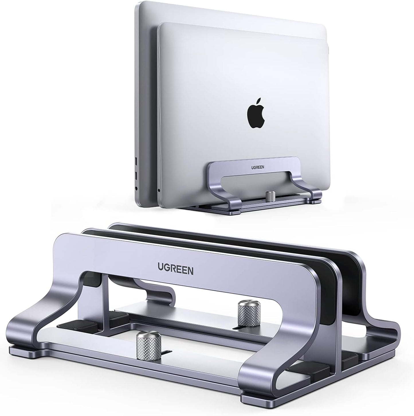 UGREEN 2-Slot Vertical Laptop Stand Holder Desk Compatible with MacBook Pro Air Laptop Stand Desktop Adjustable, Lenovo Ideapad, Surface Book, HP Notebook, Dell Chromebook Up to 17.3 Inch, Space Gray
