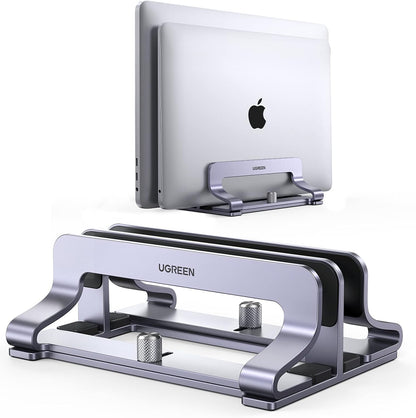 UGREEN 2-Slot Vertical Laptop Stand Holder Desk Compatible with MacBook Pro Air Laptop Stand Desktop Adjustable, Lenovo Ideapad, Surface Book, HP Notebook, Dell Chromebook Up to 17.3 Inch, Space Gray