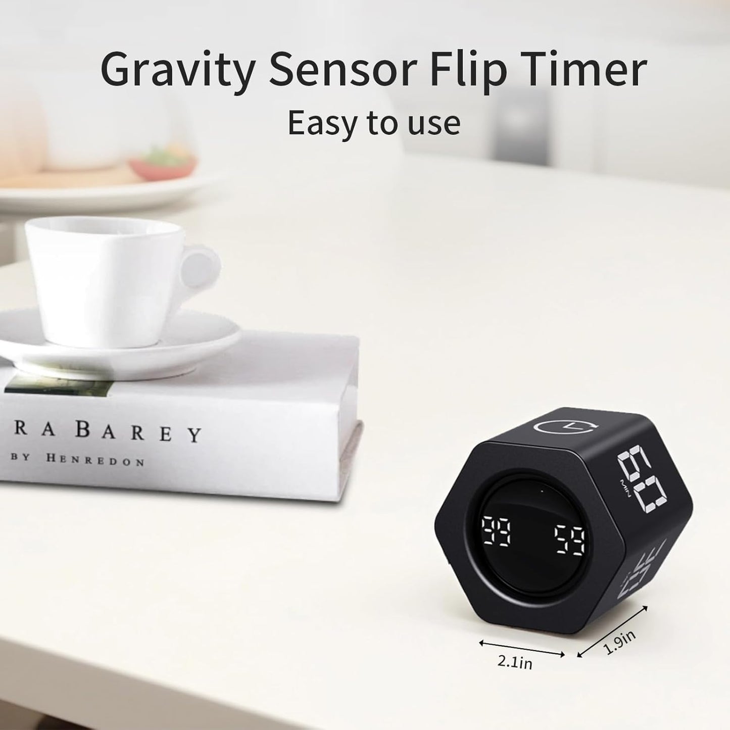 LUCKY TIME Productivity Timer Flip Gravity Sensor Pomodoro Cube Timer Countdown & Countup,1/5/10/30/60min Preset & Custom Timing, Mute/Vibrate/Sound for ADHD,Work,Study,Kitchen(1, White Hexagon)