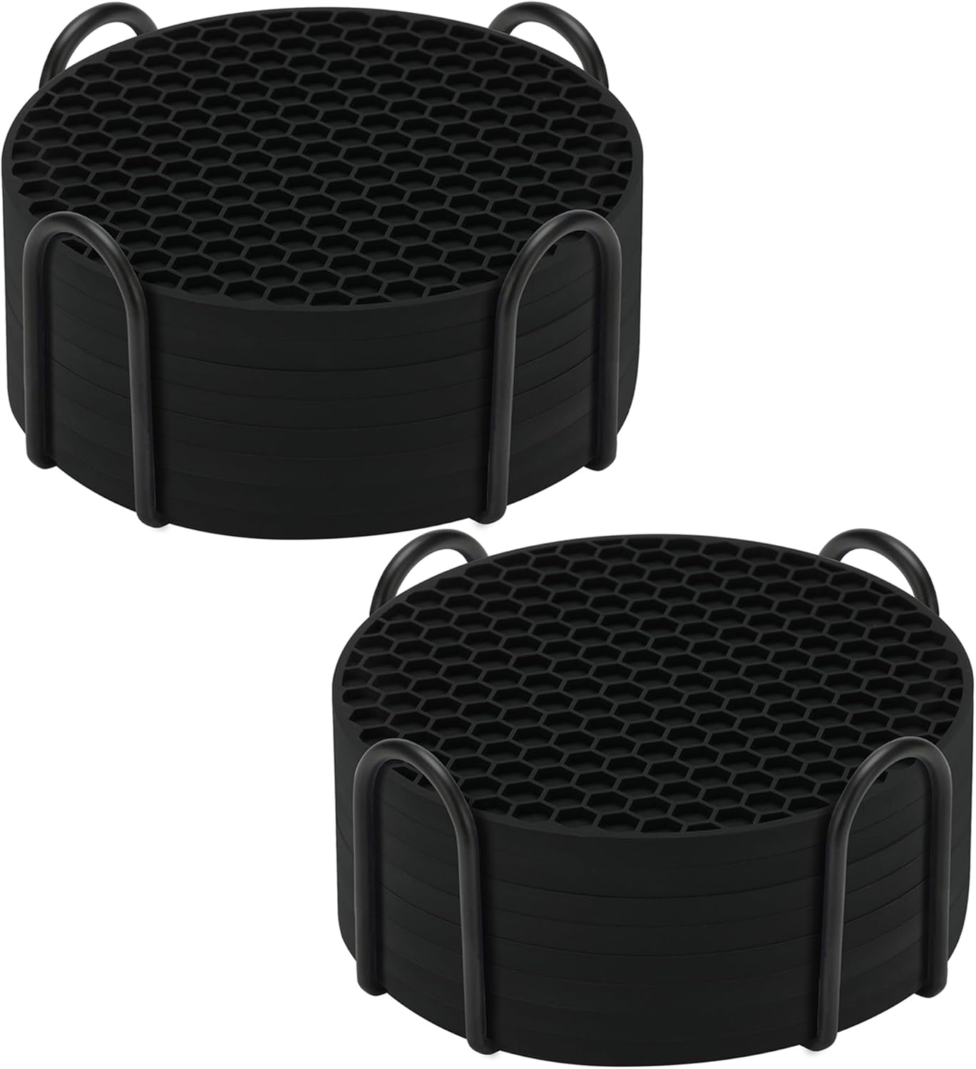 TWTLi Silicone Coasters Set of 8 with Holder,Coasters for Drinks,Beer,Coffee Coasters,Suitable for Kinds Cups,Hot or Cold,Anti-SLI,Non-Stick,Anti-Overflow Tabletop Protection and Decor (8 Pcs, Black)